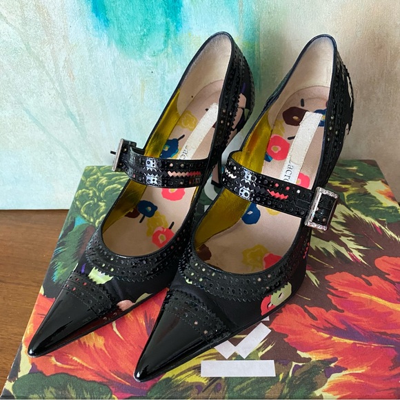Rare♦️Christian Lacroix Floral Heels Shoes Mary Jane Pumps VTG Strap - Picture 4 of 10